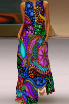 Цветные повседневные прямые платья с принтом в стиле пэчворк и V-образным вырезом
