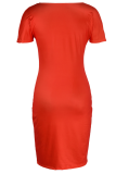 Tangerine Red Fashion Print Лоскутная юбка-карандаш с V-образным вырезом Платья