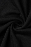 Negro Sexy Sólido Ahuecado Patchwork O Cuello Falda de un paso Vestidos de talla grande