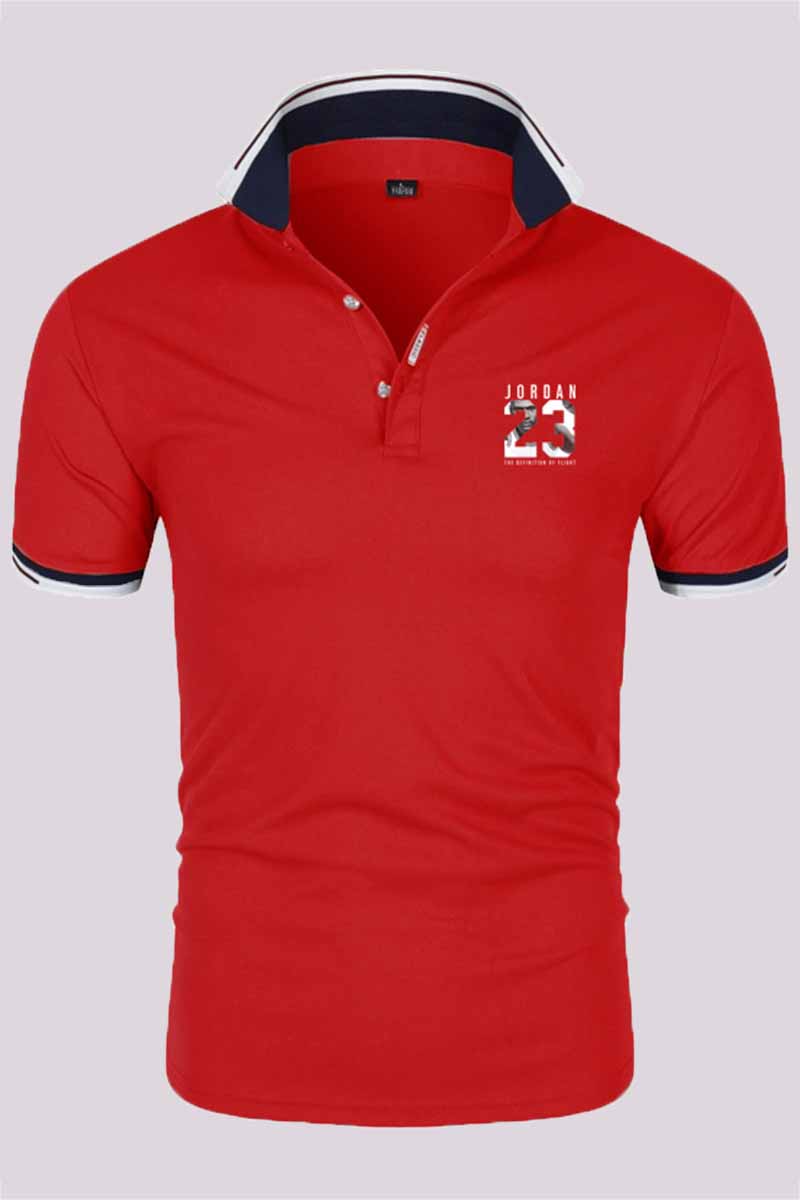 

Red Fashion Casual Print Patchwork Letter POLO collar Tops