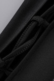 黒のセクシーな固体包帯は、肩の長袖のXNUMXつの部分からパッチワークをくり抜いた