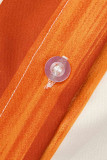 Tangerine Casual Rayas Estampado Patchwork Hebilla Turndown Collar Tops