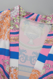 Vêtements d'extérieur à col cardigan en patchwork imprimé mode rose