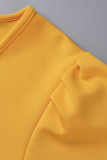 Tops tamanho grande amarelo moda casual patchwork sólido com gola O