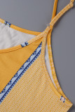 Gele casual jumpsuits met patchwork-spaghettibandjes in grote maten