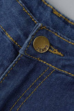 Mellanblå Mode Casual Stjärnorna Patchwork Skinny Jeans med hög midja