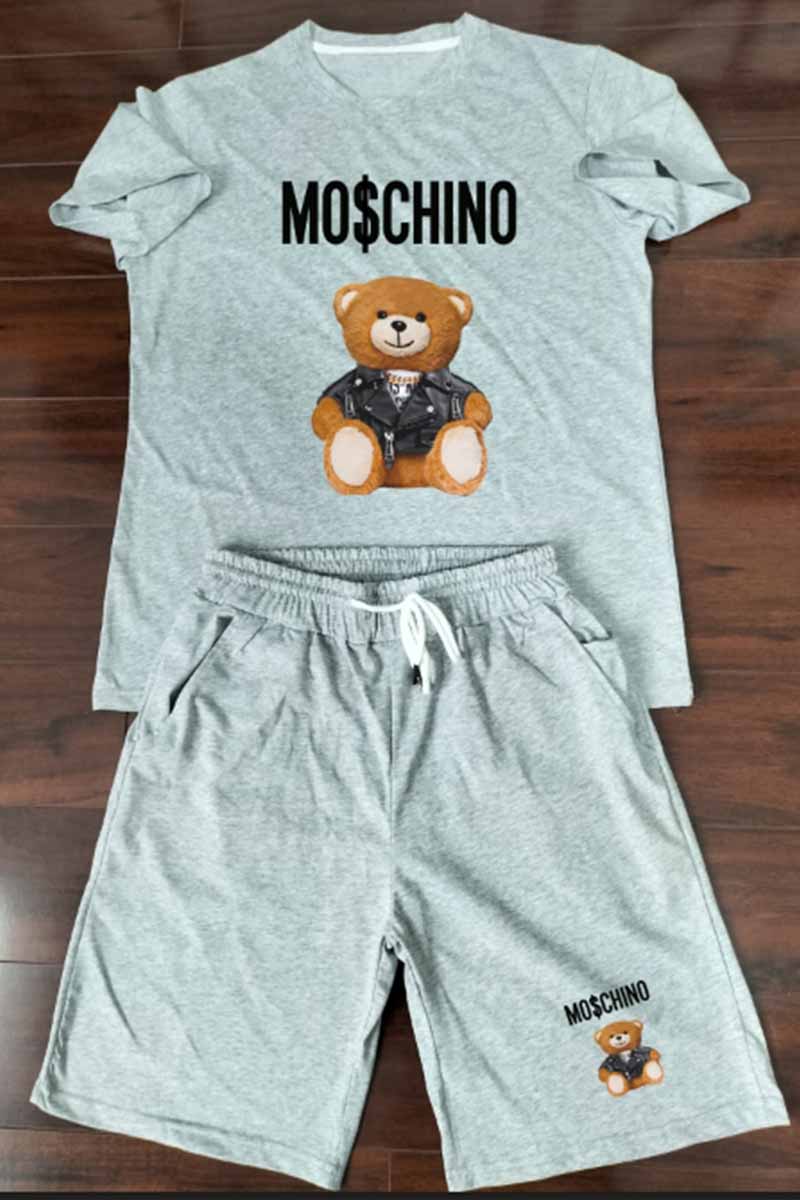 

Grey Fashion Casual Print Letter O Neck Short Sleeve Two Pieces