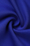 Bleu mode décontracté solide gland patchwork fente O cou jupe crayon robes