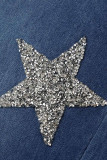 Jean skinny taille haute en denim bleu moyen décontracté avec les étoiles patchwork