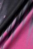 Robe fronde col en V dos nu imprimé décontracté noir rose sexy