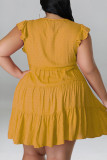 Vestido sin mangas con cuello en V de patchwork sólido de talla grande casual de moda dorada