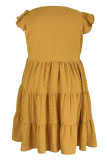 Gold Fashion Casual Plus Size Solid Patchwork V-Ausschnitt ärmelloses Kleid