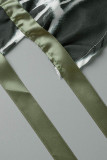 ブルゴーニュのセクシーなプリントくり抜かれたパッチワーク背中の開いたOネックAラインドレス