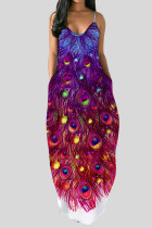 Фуксия Сексуальное платье с принтом в стиле пэчворк Спагетти на лямках Платья Платья