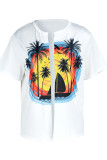 Vita T-shirts med V-ringad kofta med Casual Print