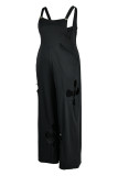 Zwarte mode casual effen uitgeholde spaghettibandjes plus size jumpsuits (zonder tops)