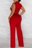 Red Fashion Casual Solid Patchwork Half A Turtleneck Regular Jumpsuits