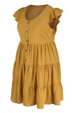 Gold Fashion Casual Plus Size Solid Patchwork V-Ausschnitt ärmelloses Kleid