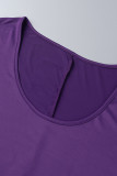 Robe mode décontractée grande taille solide patchwork col en V manches courtes violet