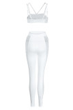 Moda bianca Patchwork sexy con perforazione a caldo Cinturino per spaghetti senza schienale trasparente senza maniche in due pezzi