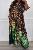Леопардовый принт Сексуальный леопардовый лоскутный разрез с V-образным вырезом Прямые платья больших размеров