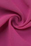 Rose Rouge Sexy Solide Patchwork Pli Asymétrique Une Ligne Robes