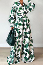 Colletto rovesciato manica lunga due pezzi verde moda casual stampa patchwork