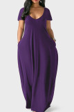 Lila Fashion Casual Plus Size Solid Patchwork V-Ausschnitt Kurzarmkleid