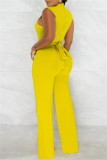Yellow Fashion Casual Solid Patchwork Half A Turtleneck Regular Jumpsuits