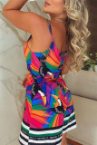 Couleur Sexy Casual Print Backless Spaghetti Strap Regular Romper