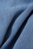 ブラックストリートソリッドメイクオールドパッチワークバックルチェーン非対称ターンダウンカラー長袖レギュラーデニムジャケット