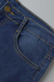 Mellanblå Mode Casual Stjärnorna Patchwork Skinny Jeans med hög midja
