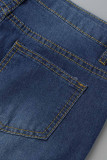 Jeans de mezclilla ajustados de cintura alta de patchwork de estrellas informales de moda azul medio