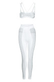Moda bianca Patchwork sexy con perforazione a caldo Cinturino per spaghetti senza schienale trasparente senza maniche in due pezzi