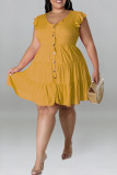 Goud mode casual plus size effen patchwork v-hals mouwloze jurk