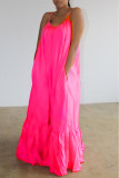 Флуоресцентное розовое сексуальное повседневное однотонное свободное платье с открытой спиной на тонких бретелях