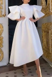 イエローファッションフォーマルソリッドパッチワークハーフタートルネックイブニングドレス