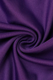 Robe mode décontractée grande taille solide patchwork col en V manches courtes violet