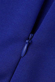 Синяя мода повседневная сплошная кисточка лоскутное платье с разрезом и круглым вырезом юбка-карандаш платья
