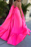 蛍光ピンクセクシーカジュアルソリッドバックレススパゲッティストラップルーズスリングドレス