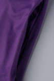 Vestido de manga corta con cuello en V de patchwork sólido de talla grande casual de moda púrpura