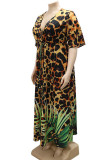Леопардовый принт Сексуальный леопардовый лоскутный разрез с V-образным вырезом Прямые платья больших размеров