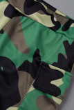Camouflage Sexy Print Camouflage Print Hollowed Out Patchwork Zipper Collar Sleeveless Two Pieces
