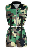 Camouflage Sexy Print Camouflage Print Hollowed Out Patchwork Zipper Collar Sleeveless Two Pieces