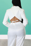 Weiße, lässige, solide Bandage-Patchwork-Oberbekleidung mit Umlegekragen