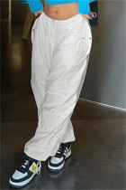 Pantalones de cintura alta regulares de patchwork sólido casual de moda blanco