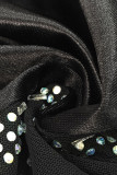 Zwarte sexy effen patchwork doorschijnende hot boor spaghetti band een stap rok jurken