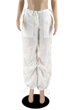 Pantalones de cintura alta regulares de patchwork sólido casual de moda blanco