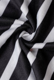 Black Casual Striped Print Patchwork V Neck Straight Plus Size Dresses