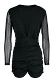 Black Sexy Solid Patchwork V Neck Skinny Rompers